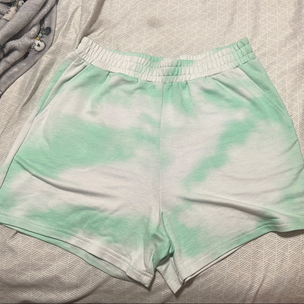 Roxy Athletic Shorts Green and White Tie-Dye